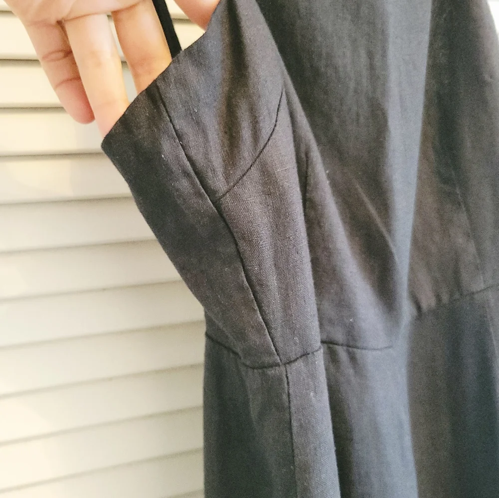 NEW Black 100% Linen Jumpsuit Straps Sz.S